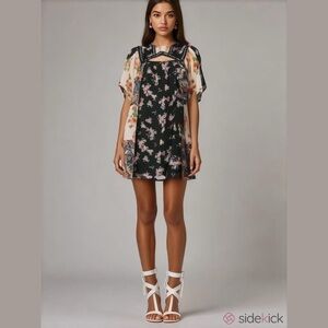 ASOS Black Patchwork Floral Smock Dress with Cutout Fully Lined Womens Sz US 6